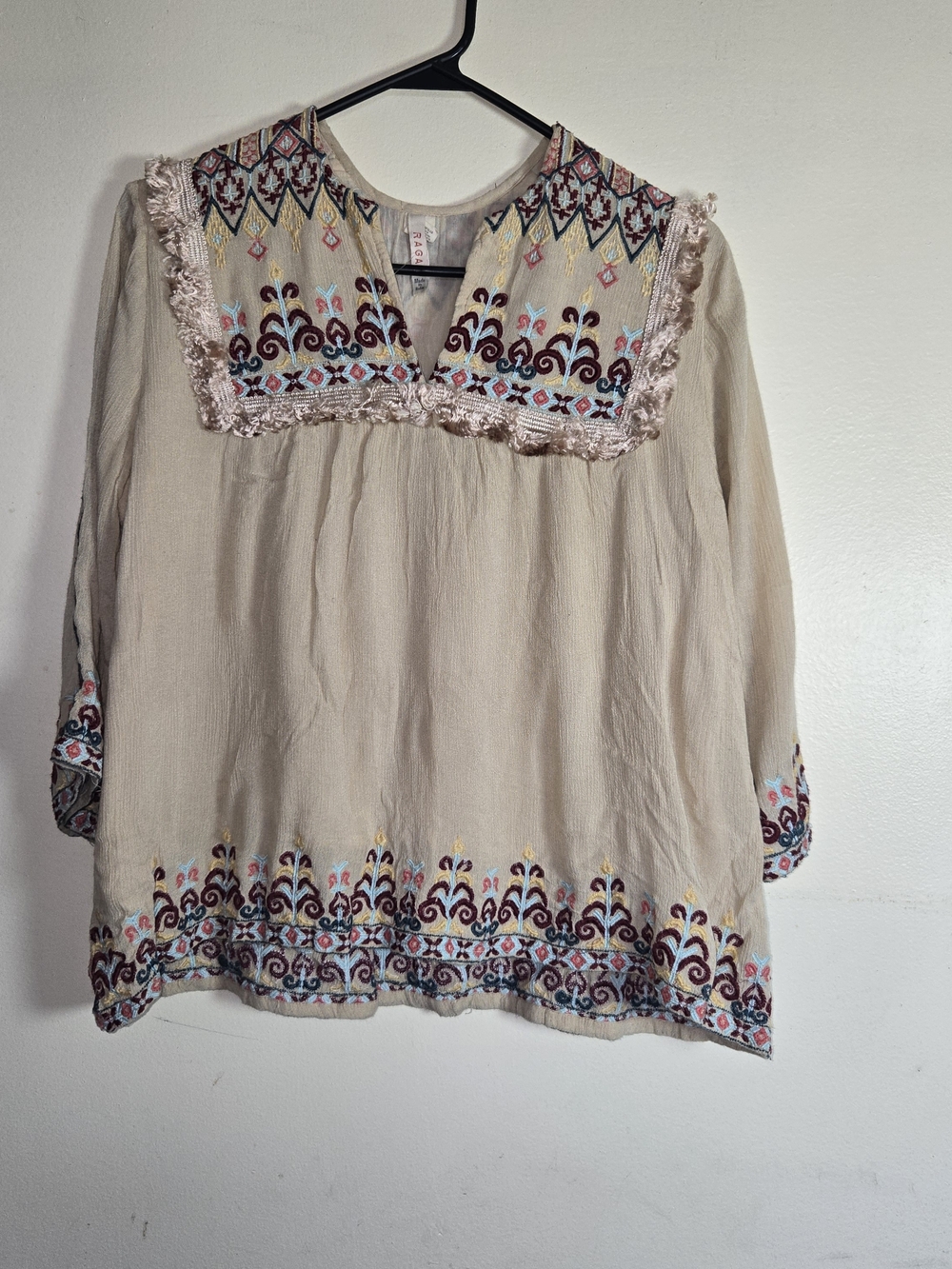 RAGA Cream Peasant Blouse with Multicolor Embroidery
